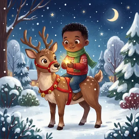 Sample page 4: a young reindeer landing in the snow